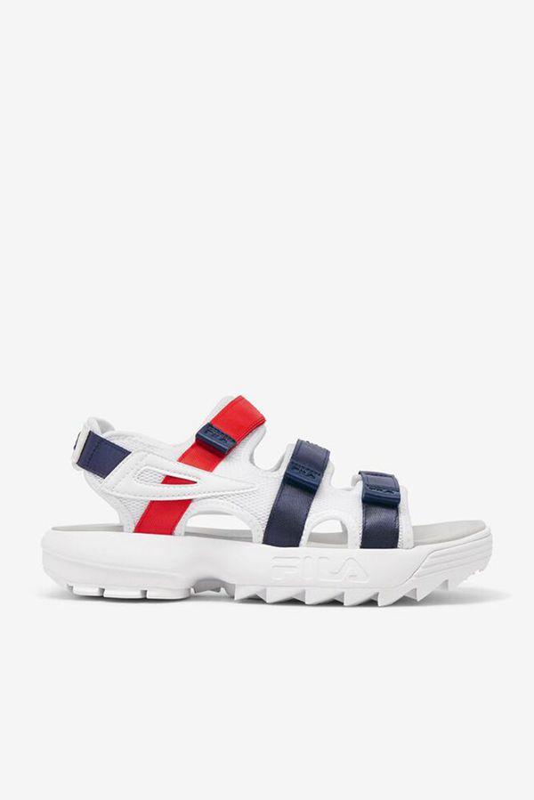 Fila Disruptor Leather Velcro Men's Sandals - White/Navy/Red,NZ 841-15306